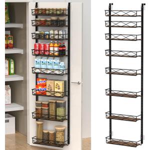 VyGrow Over The Door Pantry Organizer, 8Tier Pantry Door Organizer Shelves | 3 Sizes | Adjustable Basket | Metal Hanging Spice Rack for Kitchen, Pantry, Cabinet, Back of Door Seasoning Rack, Black