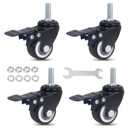 1.5"Stem casters Set of 4 Heavy Duty casters Wheels with Safety Dual Locking Furniture casters Swivel Castors with Brakes Metric Threaded Stem M10 x 25mm,300Lbs
