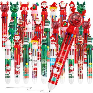 24 PCS Christmas Pens Bulk, 10-in-1 Christmas Multicolor Ballpoint Pens Santa Claus Reindeer Xmas Tree Pens for Christmas Party School Office Gift