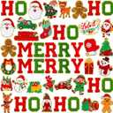 48 Pcs Christmas Iron on Patches Xmas Merry Hohoho Chenille Patches Santa Gingerbread Man Elk Embroidery Applique Patch Bulk for Christmas Clothing, Jackets Bag Dress Hats DIY Accessory