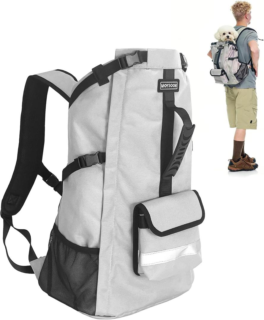 Dog Backpack Carrier for Small Dogs - 4-Layer Protection, Under 24 lb, Waterproof, Adjustable Dog Hiking Backpack with Storage Pockets, Reflective Strips, Non-Slip Handle for Travel - Grey