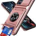 Case for Motorola Moto Edge 5G 2024 with Hidden Card Holder [Store 2 Cards] Magnetic Rotated Ring Kickstand Dual Layer Heavy Duty Shockproof Phone Case for Moto Edge 5G 2024, Rose Gold RJ
