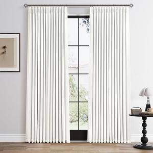 Off White 100% Blackout Pinch Pleated Linen Curtains 84 Inch Length 2 Panels for Bedroom Living Room 2 Layer White Light Blocking Thermal Insulated Pinch Pleat Room Darkening Curtains 84 Inches Long