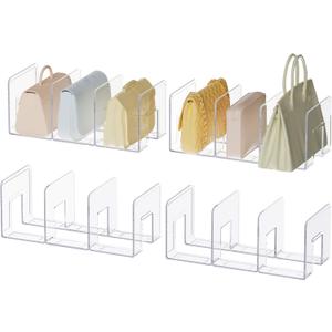 HBlife Purse Organizer for Closet, 3 Sections Widened Clear Handbag Storage Shelf Bag Organizer Acrylic Clutch Dividers for Closet Organizers and Storage, 4 Pack (Fits Up to 4.17 Inch Width Small Bag)