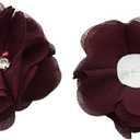 10 PC Burgundy Rhinestone Pearl Lace Petal Fabric Flowers Sewing Applique, 2.3 Inch