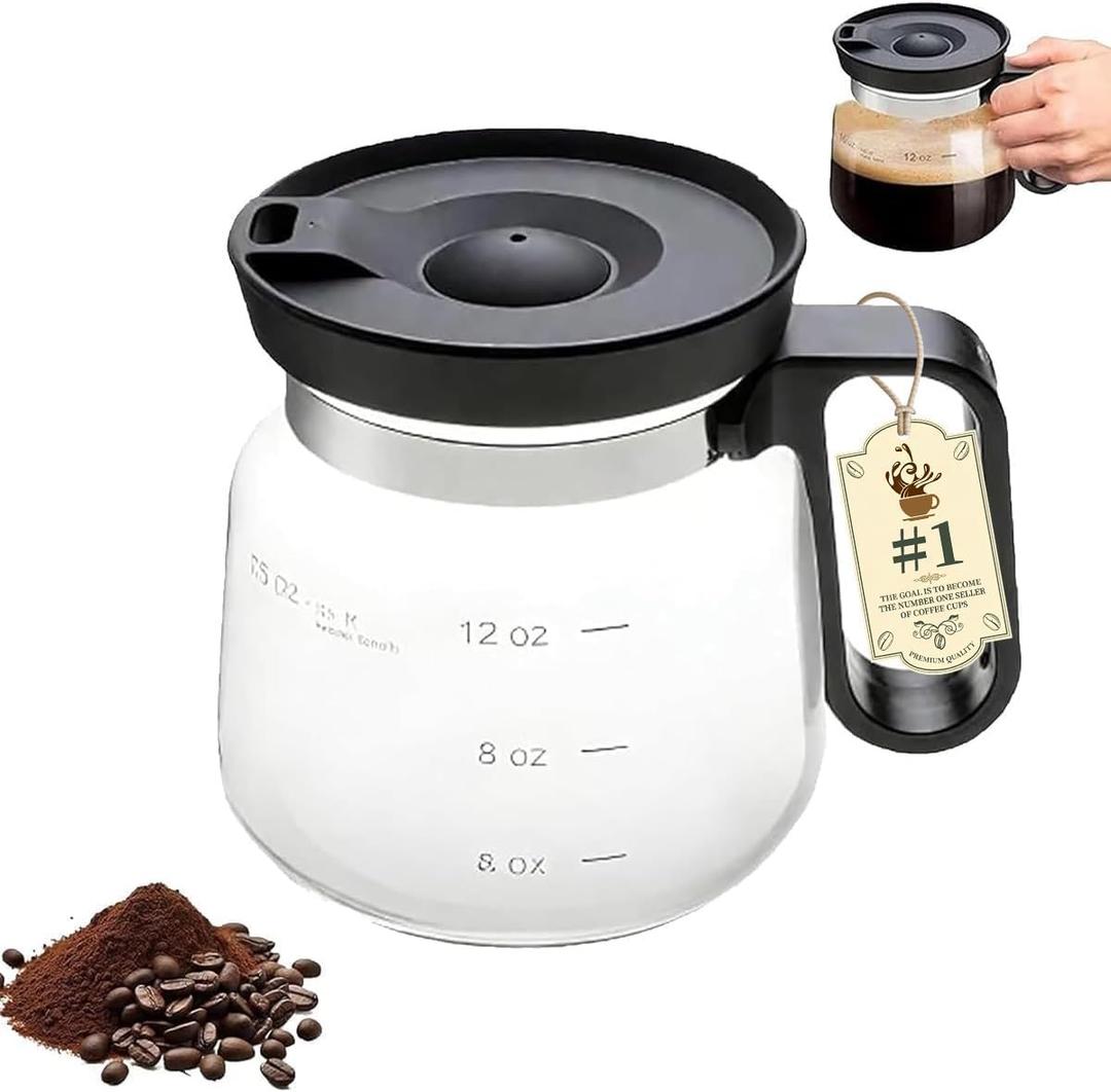 16 Oz Glass Coffee Mug That Looks like a Coffee Pot Style Shape, Mini Heatproof Large Capacity Clear Cup with Travel Lid & Straw for Hot Teas, Hot Chocolate, Office Desk Gift (1pc)