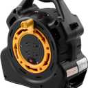 KTMC Extension Cord Reel with 50FT Power Cord, Hand Wind Retractable, 16/3 AWG SJTW, 4 Grounded Outlets, 10 Amp Circuit Breaker, Yellow, Black, UL Listed