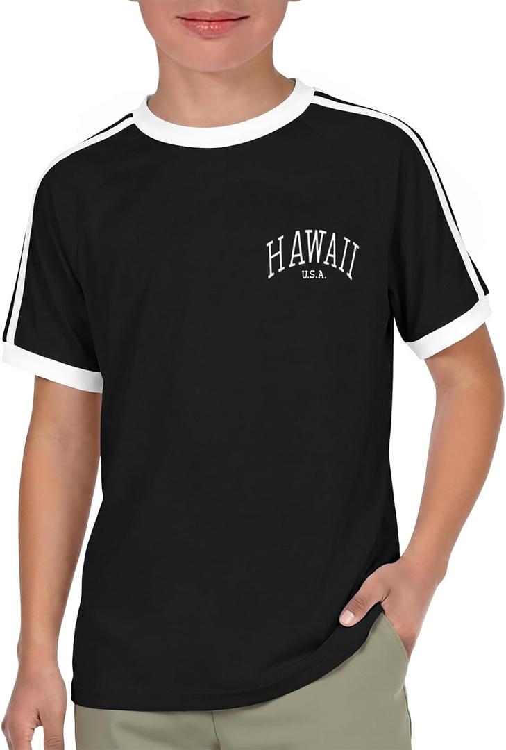 Boys Los Angeles California T Shirts Kids Fashion Short Sleeve Graphic Tees Casual Tops 5-14 Years (Black)