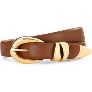 Belts for Women with Gold Buckle  Adjustable Black leather Belt for Jeans, Dress, Pants (M: Fit Waist Size 32"-36", Brown)
