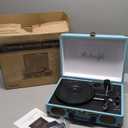 Record Player with Speakers 3-Speed Bluetooth Suitcase Portable Vinyl Record Player Belt-Driven RCA Line Out AUX in Headphone Jack Vinyl Vintage Turntable Blue