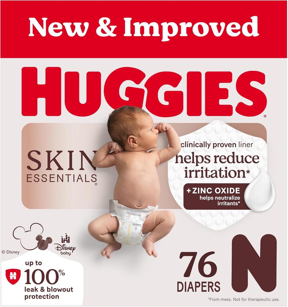 Huggies Size Newborn Diapers, Skin Essentials Baby Diapers, Size Newborn (6-9 lbs), 76 Count
