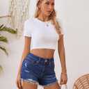 OFLUCK Jean Shorts for Womens Mid Rise Ripped Denim Summer Shorts (Yw1013-dark Blue)