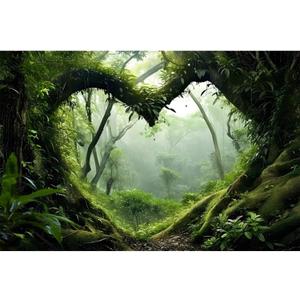 AWERT 24x12 inches Polyester Tropical Rainforest Terrarium Background Stream Green Huge Tree Reptile Habitat Background Foggy Rainforest Aquarium Background