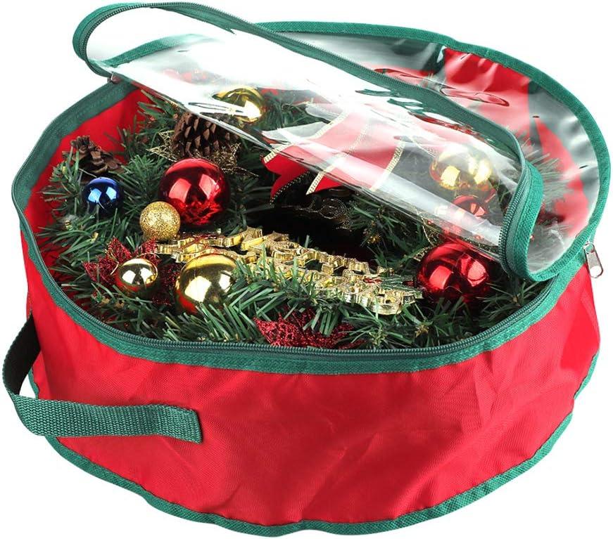 TITA-DONG 1Pcs Christmas Wreath Storage Bag,Portable Artificial Wreaths Organizer Container with Dual Zippered Transparent Window & Handles 20 Inch (16inch/1pcs)