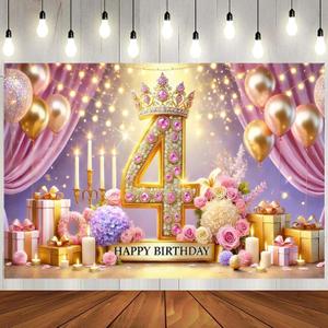 4th Happy Birthday Backdrop Decoration for Girl Princess Happy 4th Birthday Banner Photography Background 4 Year Old Girl Birthday Photo Backdrop with Crown Cake Table Decor ZHTAOYH 6x4ft CUTE019