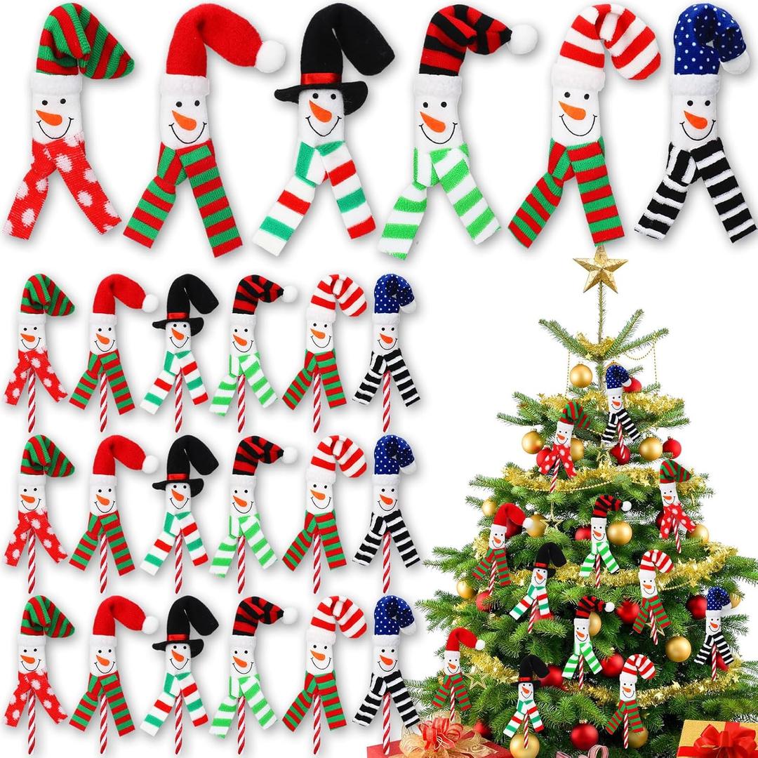 Poen 24 Pcs Felt Snowman Candy Cane Covers Sleeves Christmas Candy Cane Holder Snowman Candy Cane Ornaments for Christmas Holiday Home Office Decor Classroom Gifts Party Favors,Candy Cane Not Included