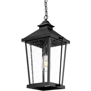 zeyu 20 Inch Outdoor Pendant Lights for Porch, Modern Outdoor Hanging Porch Light, Die-Cast Aluminum with Seeded Glass, Black Finish, ZW105H-M BK