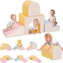 Large Climbing Toys for 1 Year Old, 4-Piece Toddler Climbing Toys Indoor, Soft Play Set Baby Foam Climbing Blocks for Toddlers, Climb Crawl Activity Play Set, Birthday (Yellow\white)
