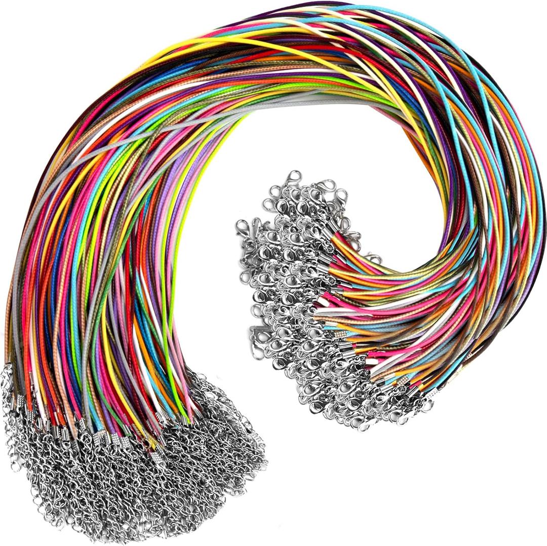 100Pcs Leather Necklace Cord with Clasps, Rope Necklace String, 25Color Necklace Cords for Pendants, 19.7" Premium Necklace Chains for Jewelry Making Supplies, 1.5mm Waxed Necklace Bracelet Cord DHOOZ
