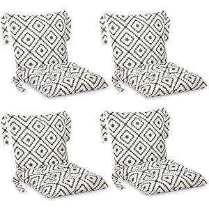 Barydat 4 Pcs Outdoor Patio Chair Cushions, 19.7 x 39.4 Inch Black and White Grid Square Dining Seat Back Chair Cushions with Tie Buffalo Plaid Indoor Outdoor Cushions for Patio Furniture