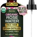 Ella & Eden 100% Pure Organic Rose Water Spray for Face, for Hair - 8oz, R-OH-Free, No additives - USDA Organic, Steam-Distilled - Refreshing, Hydrating, Glass Bottle