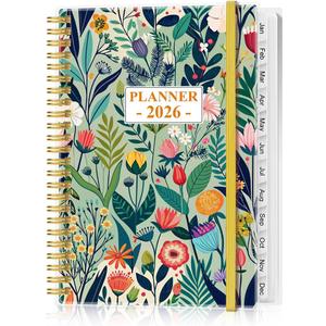 2026 Planner - Planner 2026 from January 2026 - December 2026, Weekly & Monthly Planner Spiral Bound with 12 Monthly Tabs, Inner Pocket, 6.4" x 8.5", Flower-E