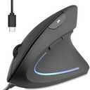 Perixx PERIMICE-513C Wired Vertical USB-C Mouse, 6 Buttons, Adjustable 1000/1600 DPI, Right-Handed, 5.9ft Cable, Black