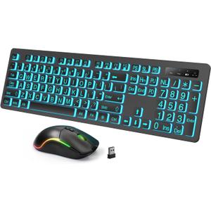 Backlit Large Print Wireless Keyboard and Mouse Combo, 2.4G Full Size Keyboards with Light Up Large Keys, Oversize Letters Keys Easy to See and Type, Quiet Keyboard Mouse for Windows, Laptop, PC