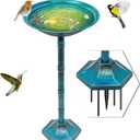 Metal Bird Bath for Outside, Freestanding Garden Metal Birdbaths with Stable Upgrades Stake, Easy to Clean Birdfeeder for Outdoors Garden Yard Lawn Decor (Blue)