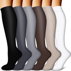 BLUEENJOY Copper Compression Socks for Women & Men (6 pairs) - Best Support for Nurses, Running, Hiking, Recovery (Small-Medium, 25 Black/Gray/Gray/Brown/Nude/White)