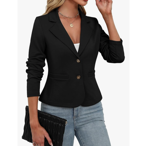 ELLEVEN Women's Casual Stretchy Knit Blazer,Lightweight Slim Fit Jackets Long Sleeve Business Suit with Pockets, Small