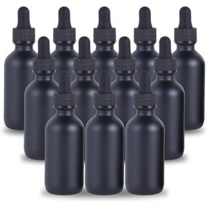 1 oz Dropper Bottle 12 Pack Black Glass Boston Bottles 30ml with Eye Droppers Black Caps for Essential Oils, Perfume, Leak Proof Travel Bottles for Liquids