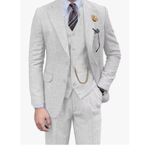 Retro Mens 3 Piece Suit Tweed Herringbone Slim Fit Suits Groomsmen Brown Tuxedos Set Prom Jacket Blazer Vest Pants for Men, S