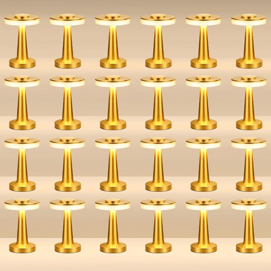 24 Pcs LED Cordless Table Lamp Bulk Rechargeable,Gold
Portable Wireless Lamps, 3 Color Stepless Dimming, 15 Hour Battery, Touch Control, Wedding Home Restaurant Decor