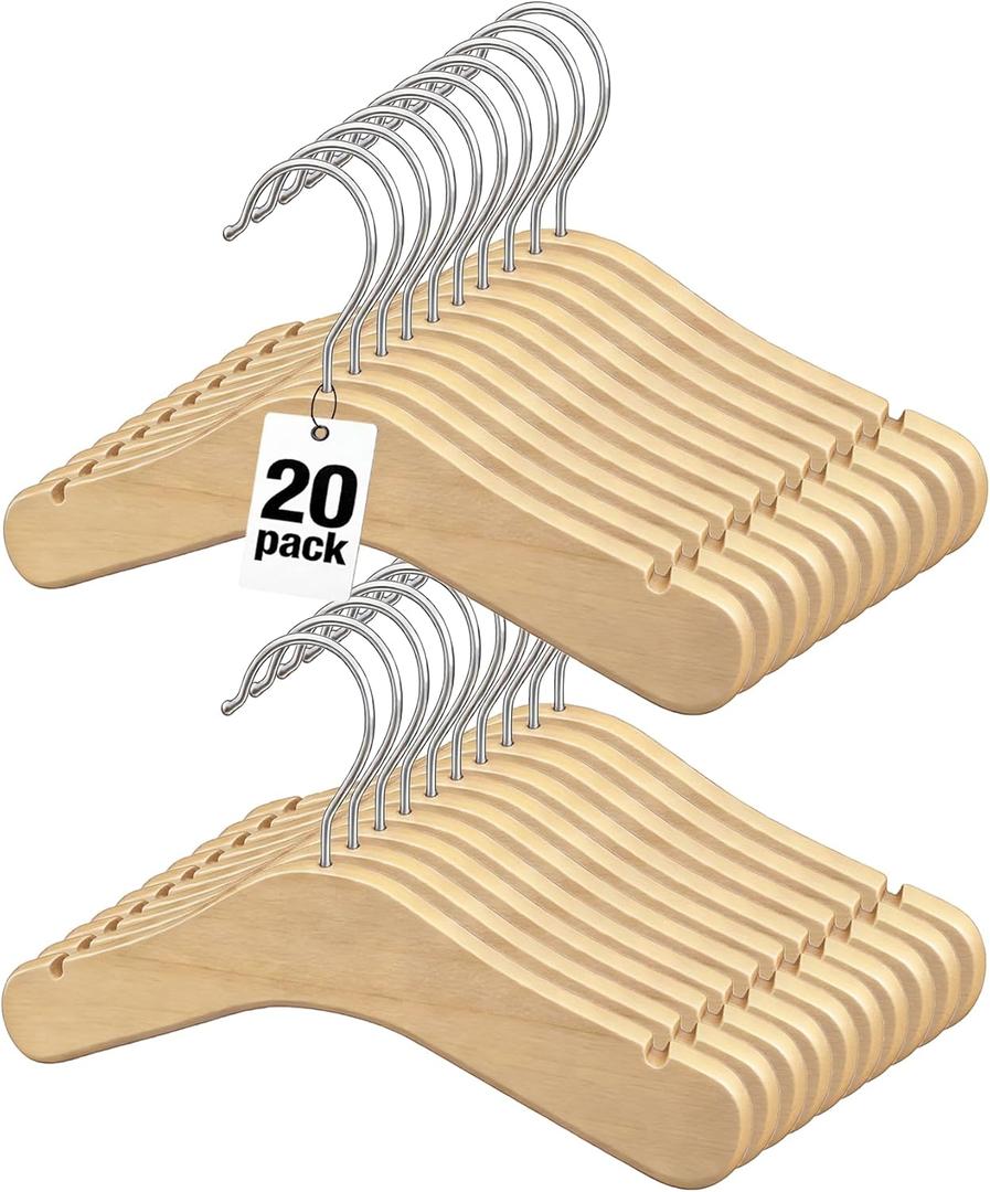 Baby Wooden Hangers 20 Pack,9.4 Inch Natural Wood Toddlers Hangers,Infant & Toddler Clothes Hangers, Small Children Kids Hanger with 360Swivel Hook