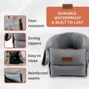 Kumdita' Center Console Car Seat & Carrier for Small Dogs & Cats with Dual Over-Seat Straps, Sewn-in Safety Leash & PE Board Base (Grey)