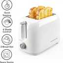 OVENTE Electric 2 Slice Toaster Machine with 6-Shade Browning Selector Setting, Compact Design and Removable Crumb Tray, 700W Power Perfect for Toasting Bread, Thin Bagels and Waffles, White TP2210WGY