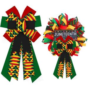 ABTOLS Large Juneteenth Wreath Bow, Black History Month Bow African American Bow for Wreath Kwanzaa Decoration Bows for Front Door Emancipation Day Burlap Tree Bows for Indoor Outdoor Decor