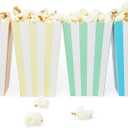 Mini Popcorn & Candy Favor Treat Boxes For Birthday, Bridal and Baby Shower - Assorted Striped Design - 36 Count (Rainbow Pastel Mix)