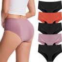 ToVii Leakproof Period Underwear for Women Heavy Flow Seamless Period Panties High Absorbent Menstrual Underwear 5 pack (Large, Black+orange+bean Paste)