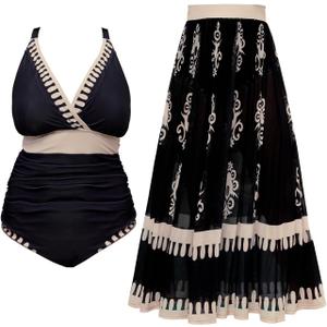 SCOMCHIC Womens Plus Size One Piece Swimsuit Tummy Control Bathing Suit Floral Prints Curvy Mesh Swim Skirt, Size 3XL