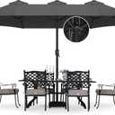 ABCCANOPY 15FT Patio Umbrella with Base, Outdoor Double-Sided Rectangle Umbrella Bonus Latch, Wights for Poolside, Lawn, Backyard (Dark Gray)