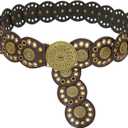 Wide Disc Belt for Women Disk Concho Belts Western Leather Belt Boho Waist Belt for Dress