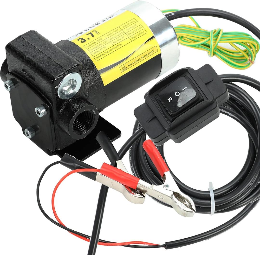 12V Fuel Transfer Pump Automatic Gasoline 3.7GPM DC Diesel Transfer Pump with Forward and Reverse Pumping, Portable Fuel Oil Transfer Pump for Gasoline, Diesel, Kerosene & More