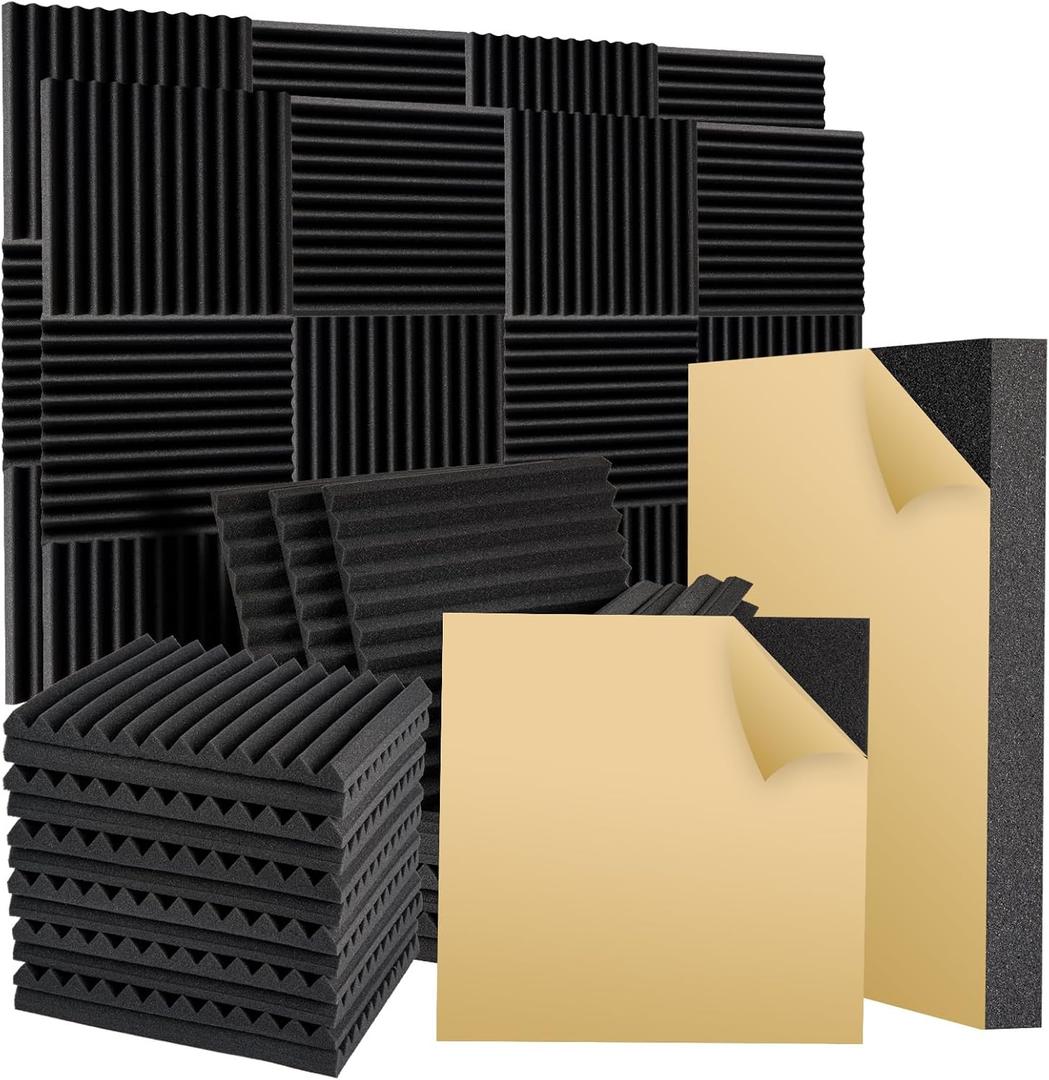 36 Pack Acoustic Foam Panels 12" X 12" X 2" Studio Foam Wedges with Self-Adhesive SoundProof Wall Foam Panels of High Density Fast Expand for Home Studio-Black