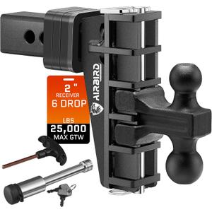 Airbird Adjustable Trailer Hitch Fits 2 Inch Receiver, Heavy Duty Tow Hitches 6 Inch Drop Truck Hitch (25000 LBS GTW), 2 and 2-5/16-Inch Balls, Black