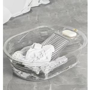 Washboard Basin for Hand Washing Clothes, 19.2" Laundry Washboard Basin with Built-In Washboard, Soap Holder & Carry Handles, Hand Wash Tub for Delicates, Baby Clothes, Apartment, Dorm, RV & Sink Use