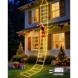 338 LED Christmas Lights Indoor Outdoor Decorations 10FT Christmas Decorative Ladder Lights with Santa Claus, 8 Modes Waterproof Xmas Tree Light for Garden Window Home Wall Decor, Warm White