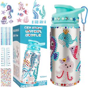 Graduation Gifts for Kids, Decorate Your Own Water Bottle for Girls, Graduation Crafts for Kids Ages 4-8, Birthday Gifts for 9 Year Old Girl, Graduation Party Favors Basket Stuffers for Girls, Ocean
