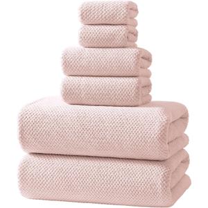 REDKISS Pink Towel Set, 6 Piece Premium Soft Bath Towel Set, Highly Absorbent Luxury 6-Pack with 2 Bath Towels, 2 Hand Towels, 2 Washcloths for Bathroom, Gym, Hotel, and Spa Daily Use